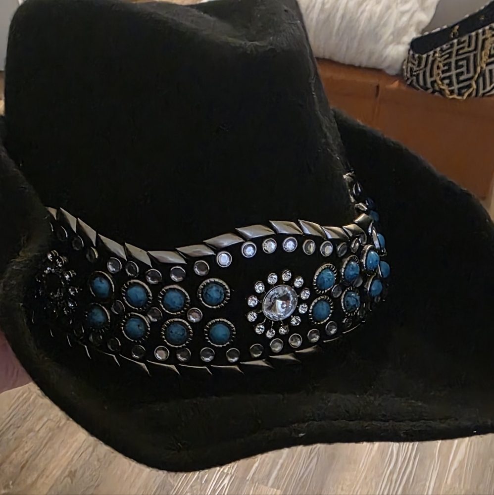 Peter Grimm Black Cowboy Hat with Turquoise Accents